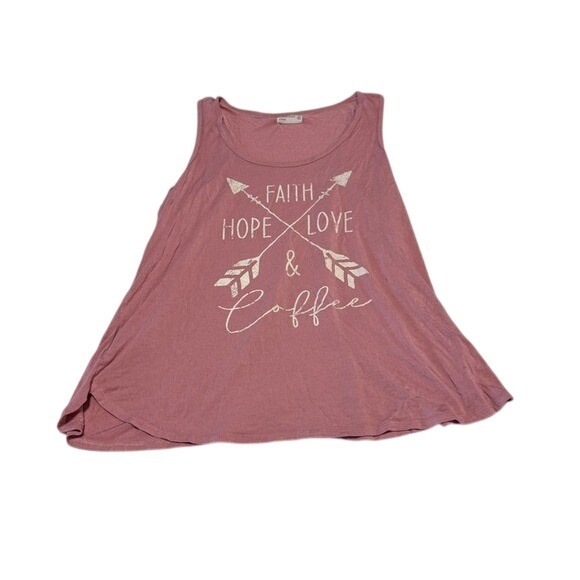 Maurices Tops - Maurices Sleep Tank Top Womens Medium Large Pink Faith Hope Love Coffee Graphic